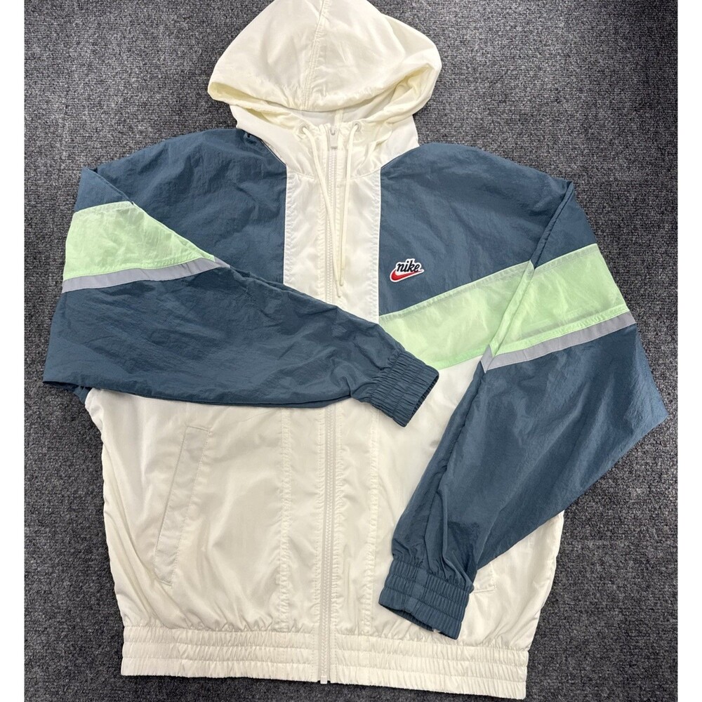 Nike Sportswear Heritage Windrunner Jacket Mens S White Teal Green CZ0781-133